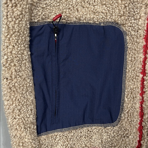 ORVIS Mens Large Classic Sherpa Fleece Outdoors Vest Navy Blue Brown Deep Pile M - Picture 3 of 12